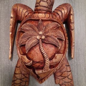 Hand crafted wood carved Guam Seal turtle